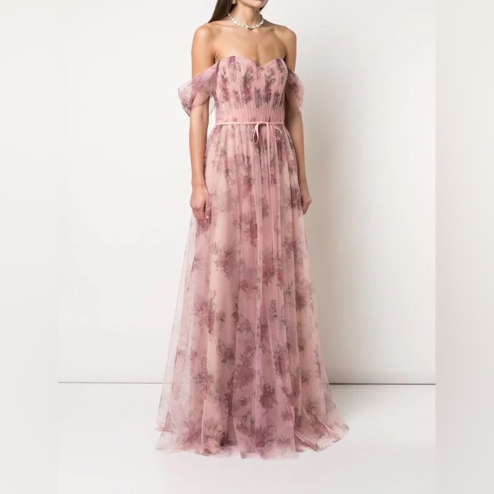 Marchesa Notte bridesmaid gown tulle pink